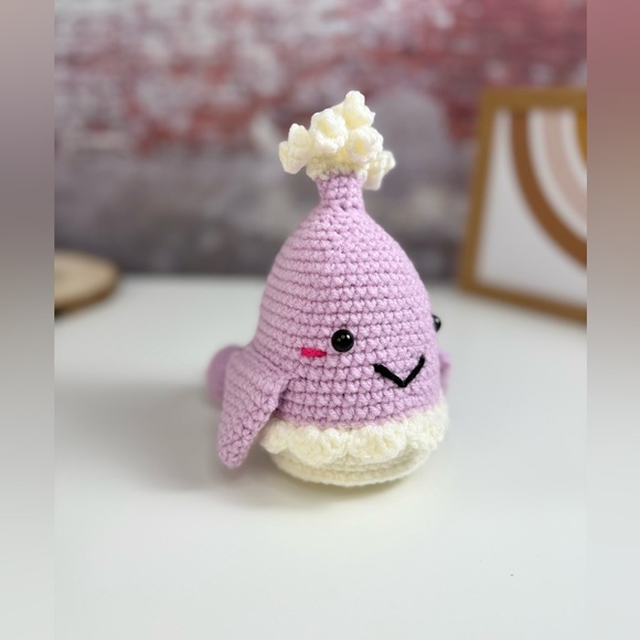 Handcrafted Kawaii Pale Pink Whale Crochet Amigurumi Toy Decor - Picture 2 of 9